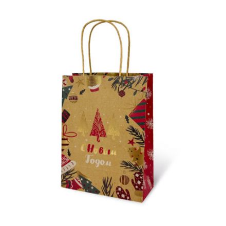 Пакет подарочный КОМПЛЕКТ 10 штук новогодний 18x10x23 см, "Merry Christmas", ЗОЛОТАЯ СКАЗКА, 592125