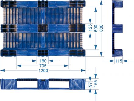 Паллет 1200x800х150 сплошной, на 3-х полозьях зелёный Паллет 1200x800х150 сплошной, на 3-х полозьях зелёный