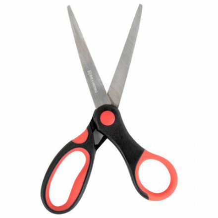 Ножницы BRAUBERG "Office", 160 мм, красно-черные, прорезиненные ручки, 2-х сторонняя заточка, 231564