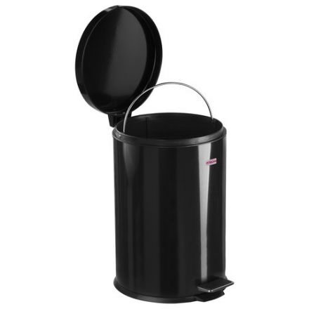 Ведро мусорное с педалью 20 литров "Classic", ЧЕРНОЕ ГЛЯНЦЕВОЕ, металлическое, со съемным внутренним ведром, LAIMA, 604945