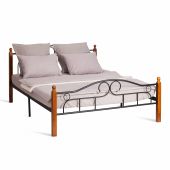 Кровать AT-808, дерево гевея/металл, 160*200 см (Queen bed), красный дуб/черный