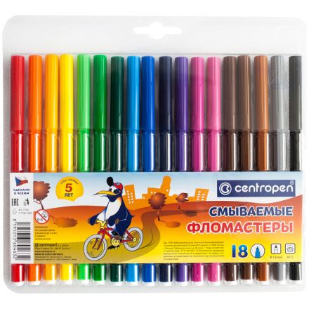 Фломастеры Centropen "Washable", 18цв., смываемые, блистер Фломастеры Centropen "Washable", 18цв., смываемые, блистер