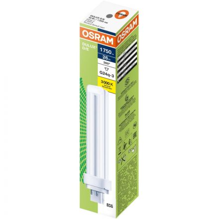 Лампа люминесцентная компактная DULUX D/E 26Вт/830 G24q-3 OSRAM