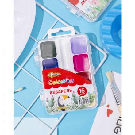 Краски акварельные №1 School ColorPics набор 16 цв б/кисти пластик Краски акварельные №1 School ColorPics набор 16 цв б/кисти пластик