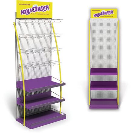 Стойка для размещения товара напольная ЮНЛАНДИЯ, 2050x600x500 мм, 25 крючков, 3 полки, металл, 504879 Стойка для размещения товара напольная ЮНЛАНДИЯ, 2050x600x500 мм, 25 крючков, 3 полки, металл, 504879