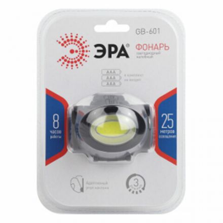 Фонарь налобный ЭРА 5Вт COB, 3 режима, сенсорная кнопка, питание 3хААА (не в комплекте), GB-601, Б0027818 Фонарь налобный ЭРА 5Вт COB, 3 режима, сенсорная кнопка, питание 3хААА (не в комплекте), GB-601, Б0027818