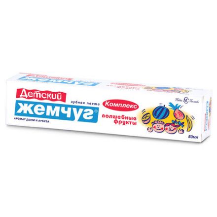 Зубная паста детская 50 мл, ДЕТСКИЙ ЖЕМЧУГ "Волшебные фрукты", защита от кариеса, укрепляющая, 17107