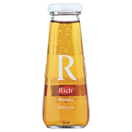 Сок RICH (Рич) 0,2 л, яблоко, подходит для детского питания, стеклянная бутылка, 1658301