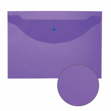 Папка-конверт с кнопкой ЮНЛАНДИЯ, А4, до 100 листов, прозрачная, фиолетовая, 0,18 мм, 228669 Папка-конверт с кнопкой ЮНЛАНДИЯ, А4, до 100 листов, прозрачная, фиолетовая, 0,18 мм, 228669