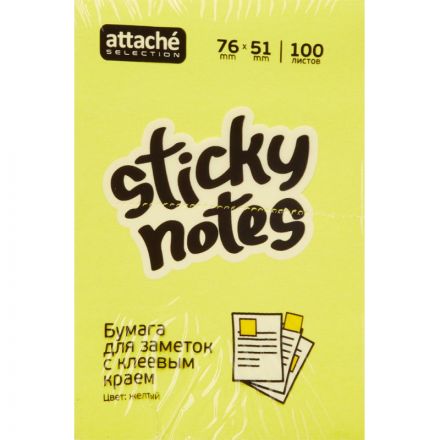 Стикеры Attache Selection 76x51 мм неоновые желтые (1 блок, 100 листов)