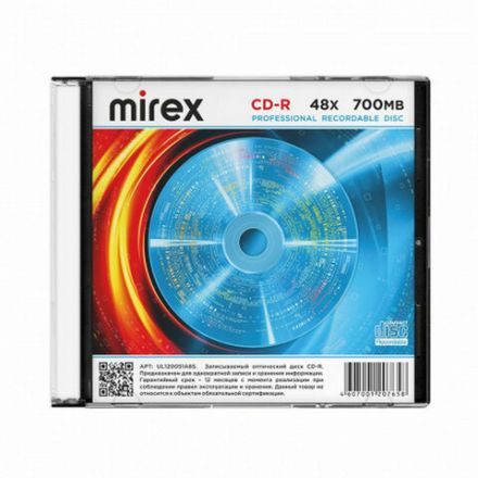 Диск CD-R MIREX, 700 Мб, 48x, Slim Case, 1 штука, UL120051A8S Диск CD-R MIREX, 700 Мб, 48x, Slim Case, 1 штука, UL120051A8S