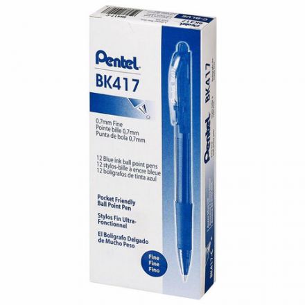 Ручка шариковая масляная автоматическая с грипом PENTEL (Япония) "Fine Line", СИНЯЯ, линия письма 0,27 мм, BK417-CN