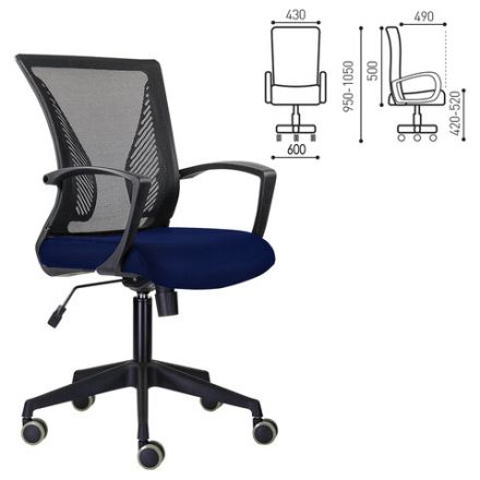 Кресло BRABIX "Wings MG-309", пластик черный, сетка, черное/синее, 532013 Кресло BRABIX "Wings MG-309", пластик черный, сетка, черное/синее, 532013
