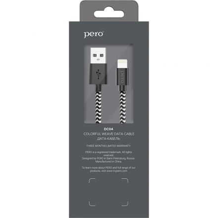 Кабель USB PERO DC-04 8-pin Lightning, 1м, Silver-black