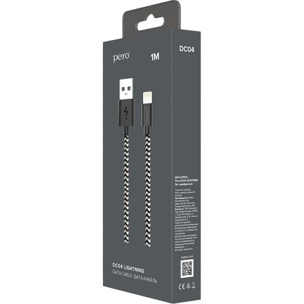 Кабель USB PERO DC-04 8-pin Lightning, 1м, Silver-black