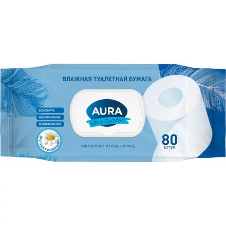 Бумага туалетная влажная AURA ULTRA COMFORT с крышкой 80шт/уп Бумага туалетная влажная AURA ULTRA COMFORT с крышкой 80шт/уп