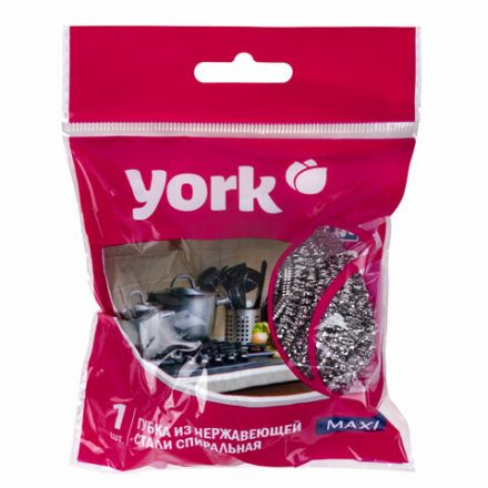 Губка (мочалка) металлическая, спиральная, 27 г, СРЕДНЯЯ, для посуды, гриля, плиты, YORK, 2010