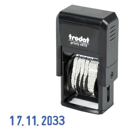 Датер-мини месяц цифрами, для банка, оттиск 20х3,8 мм, синий, TRODAT 4810 BANK, корпус черный Датер-мини месяц цифрами, для банка, оттиск 20х3,8 мм, синий, TRODAT 4810 BANK, корпус черный