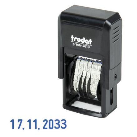 Датер-мини месяц цифрами, для банка, оттиск 20х3,8 мм, синий, TRODAT 4810 BANK, корпус черный Датер-мини месяц цифрами, для банка, оттиск 20х3,8 мм, синий, TRODAT 4810 BANK, корпус черный