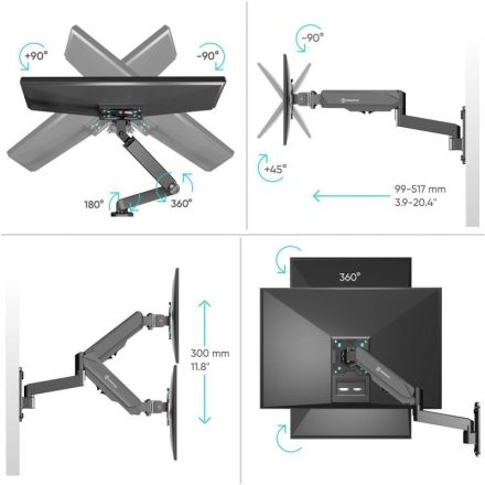Кронштейн Onkron G150, TV 13-34, газлифт, настенный, наклонно-поворотн, чер Кронштейн Onkron G150, TV 13-34, газлифт, настенный, наклонно-поворотн, чер