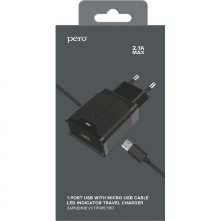 Зарядное устройство сетевое PERO TC04 1USB 2.1A + MICRO-USB CABLE черный Зарядное устройство сетевое PERO TC04 1USB 2.1A + MICRO-USB CABLE черный
