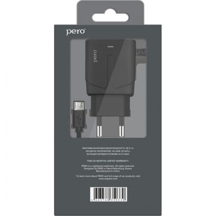 Зарядное устройство сетевое PERO TC04 1USB 2.1A + MICRO-USB CABLE черный Зарядное устройство сетевое PERO TC04 1USB 2.1A + MICRO-USB CABLE черный