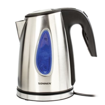 Чайник SONNEN KT-1721, 1,7 л, 2200 Вт, закрытый нагревательный элемент, нержавеющая сталь, черный, подсветка, 454347 Чайник SONNEN KT-1721, 1,7 л, 2200 Вт, закрытый нагревательный элемент, нержавеющая сталь, черный, подсветка, 454347