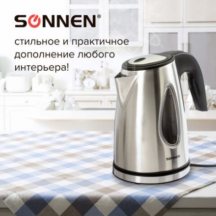 Чайник SONNEN KT-1721, 1,7 л, 2200 Вт, закрытый нагревательный элемент, нержавеющая сталь, черный, подсветка, 454347 Чайник SONNEN KT-1721, 1,7 л, 2200 Вт, закрытый нагревательный элемент, нержавеющая сталь, черный, подсветка, 454347