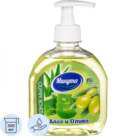 Мыло жидкое Минута Алоэ и олива 300 г с дозатором Мыло жидкое Минута Алоэ и олива 300 г с дозатором