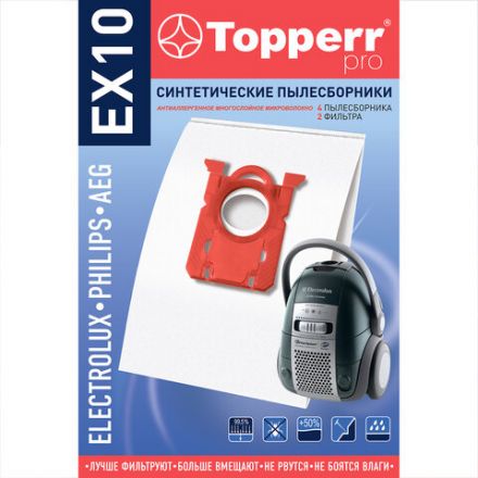 Мешок для пылесоса (пылесборник) синтетический TOPPERR EX10, ELECTROLUX, PHILIPS, КОМПЛЕКТ 4 шт., 1404 Мешок для пылесоса (пылесборник) синтетический TOPPERR EX10, ELECTROLUX, PHILIPS, КОМПЛЕКТ 4 шт., 1404
