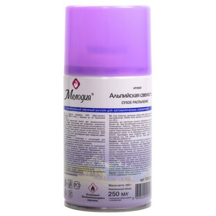 Сменный баллон 250 мл МЕЛОДИЯ "Альпийская свежесть", для автоматических освежителей, универсальный, 605228 Сменный баллон 250 мл МЕЛОДИЯ "Альпийская свежесть", для автоматических освежителей, универсальный, 605228