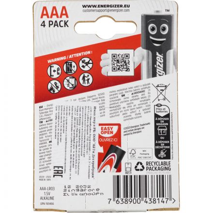 Батарейка Energizer MAX AAA 1.5V 4шт/бл (7638900438147) Батарейка Energizer MAX AAA 1.5V 4шт/бл (7638900438147)