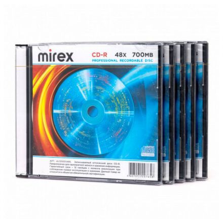 Диск CD-R MIREX, 700 Мб, 48x, Slim Case, КОМПЛЕКТ 5 шт., UL120051A8F Диск CD-R MIREX, 700 Мб, 48x, Slim Case, КОМПЛЕКТ 5 шт., UL120051A8F