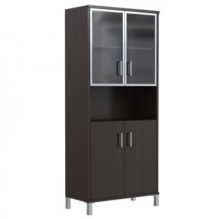 Шкаф высокий с малыми стеклянными дверьми в AL-рамке и глухими B 430.9 Венге Магия 900х450х2054 BORN Шкаф высокий с малыми стеклянными дверьми в AL-рамке и глухими B 430.9 Венге Магия 900х450х2054 BORN