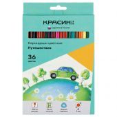 Карандаши цветные Красин "Путешествия", 36цв., трехгран., заточен., картон, европодвес Карандаши цветные Красин "Путешествия", 36цв., трехгран., заточен., картон, европодвес