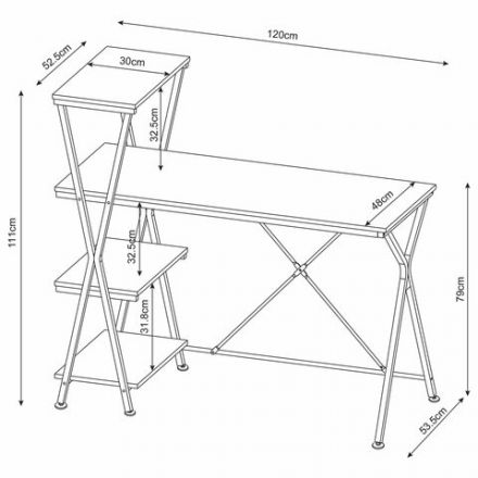 Стол на металлокаркасе BRABIX "LOFT CD-004", 1200х535х1110 мм, 3 полки, цвет дуб антик, 641219 Стол на металлокаркасе BRABIX "LOFT CD-004", 1200х535х1110 мм, 3 полки, цвет дуб антик, 641219