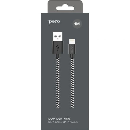 Кабель USB PERO DC-04 8-pin Lightning, 1м, Silver-black Кабель USB PERO DC-04 8-pin Lightning, 1м, Silver-black