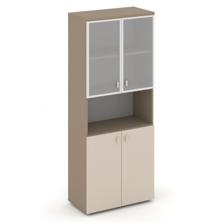 Estetica Шкаф высокий широкий (2 низ. фасада ЛДСП+2 низ. фасада стекло в раме) ES.ST-1.4R Латте/Капучино/Сатин матовый 800*420*1977
