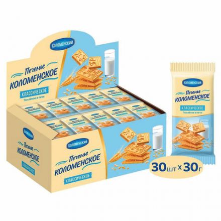 Печенье сахарное классическое КОЛОМЕНСКОЕ, 30 шт. по 30 г, в шоубоксе Печенье сахарное классическое КОЛОМЕНСКОЕ, 30 шт. по 30 г, в шоубоксе