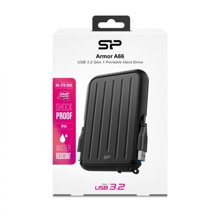 Портативный HDD Silicon Power Armor A66 1 TB USB 3.2, черный, резина