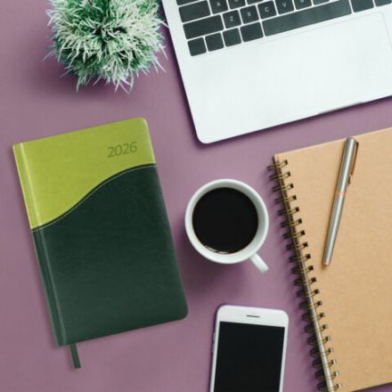 Ежедневник датированный 2026 А5 138x213 мм, BRAUBERG "Bond", под кожу, зеленый/салатовый, 117043