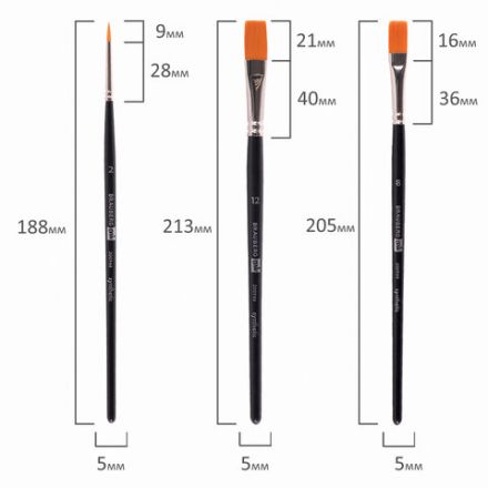 Кисти художественные BRAUBERG ART CLASSIC, набор 3 штуки, синтетика (круглая № 2, плоские № 8, 12), 200944 Кисти художественные BRAUBERG ART CLASSIC, набор 3 штуки, синтетика (круглая № 2, плоские № 8, 12), 200944