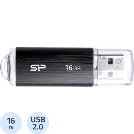 Флеш-память Silicon Power Ultima U02, 16Gb, USB 2.0, чер, SP016GBUF2U02V1K