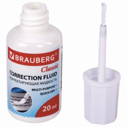 Корректирующая жидкость BRAUBERG "Classic", быстросохнущая, 20 мл, с кисточкой, 220255 Корректирующая жидкость BRAUBERG "Classic", быстросохнущая, 20 мл, с кисточкой, 220255