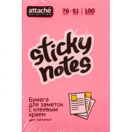 Стикеры Attache Selection 76x51 мм неоновые розовые (1 блок, 100 листов)