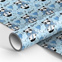 Упаковочная бумага глянц. 70*100см, MESHU "PandaGift_Blue", 80г/м2