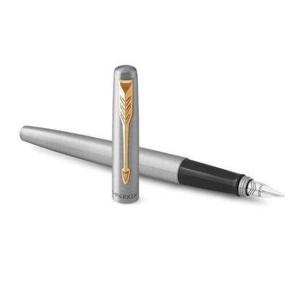 Ручка перьевая PARKER "Jotter Stainless Steel GT", корпус серебристый, позолота, синяя, 2030948 Ручка перьевая PARKER "Jotter Stainless Steel GT", корпус серебристый, позолота, синяя, 2030948