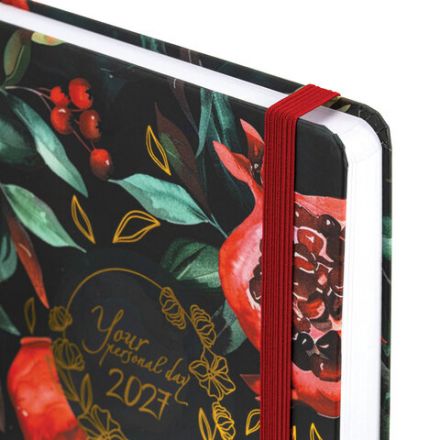 Ежедневник датированный 2027 с резинкой, 145х203 мм, А5, BRAUBERG, твердый, фольга, "Pomegranate", 117819