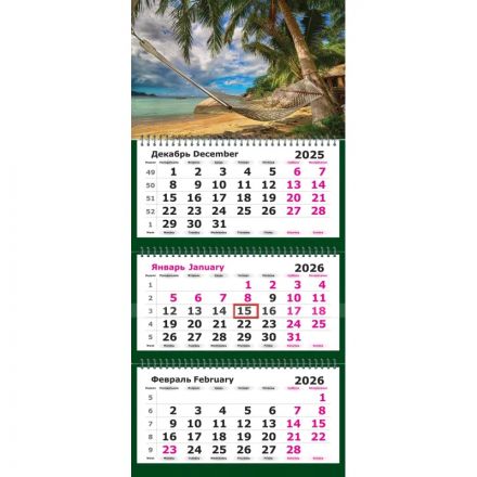 Календарь настенный 3-х блочный 2026 Attache, 305х675, Морской пейзаж, 80г Календарь настенный 3-х блочный 2026 Attache, 305х675, Морской пейзаж, 80г