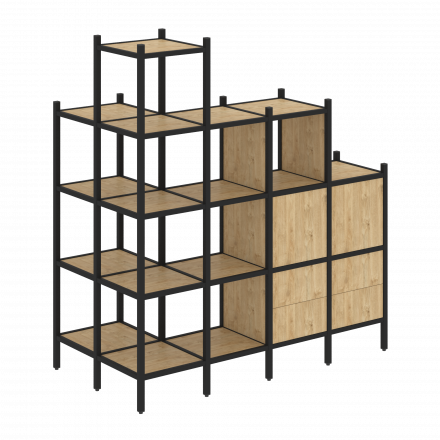 Loft Угловой внешний стеллаж наборный VR.L-58 Тиквуд светлый/Чёрный металл 862*1694*1869
